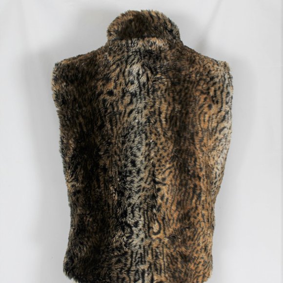 Faux Fur Leopard Animal Print Fashion Vest Zip Up - Picture 3 of 5